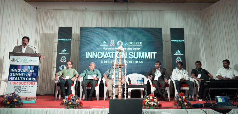 Image of speaker addressing the Innovation Summit in Healthcare for Doctors, Kozhikode, 26th May 2024